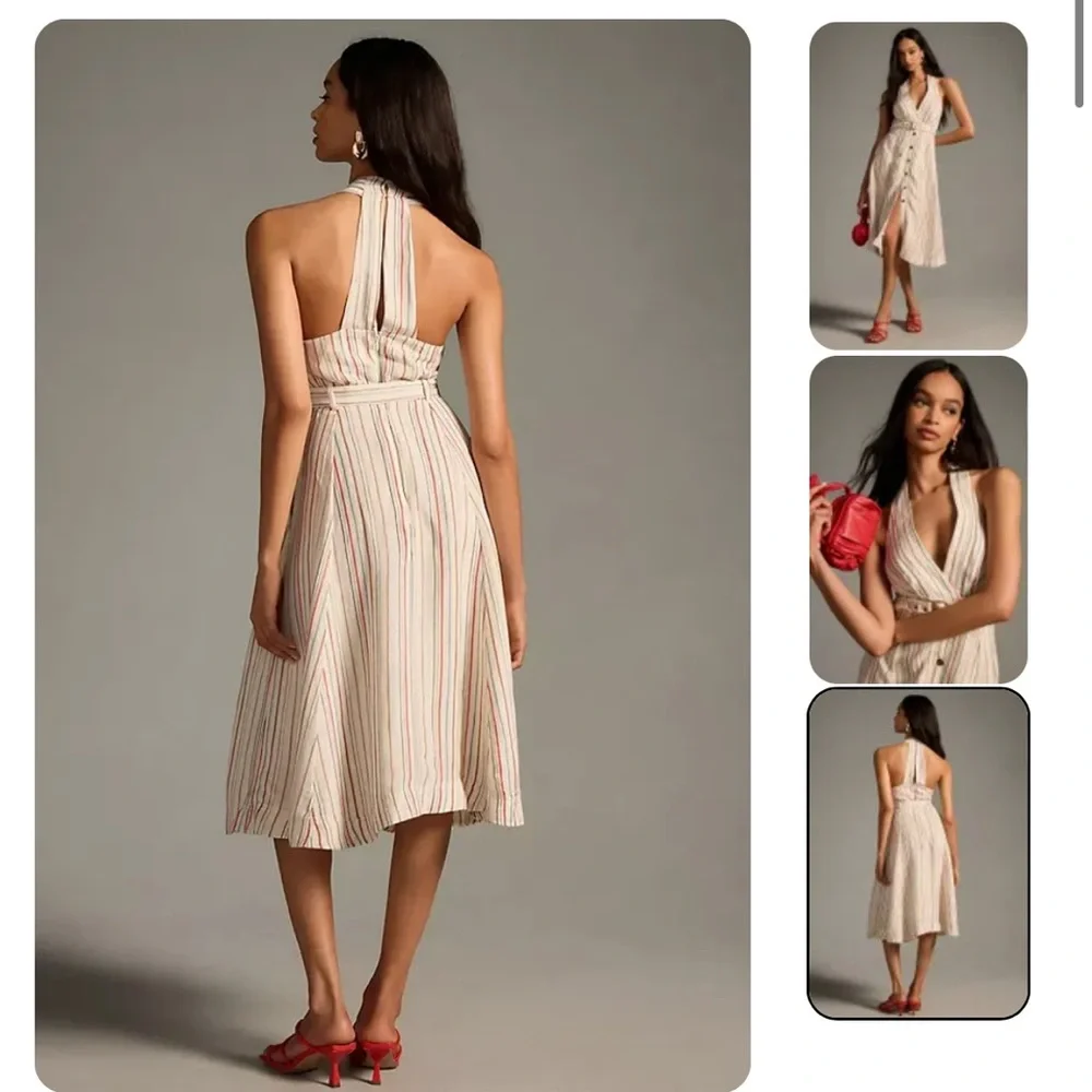 Anthropologie Maeve Belted V-Neck Button-Front Dress - Picture 5 of 6